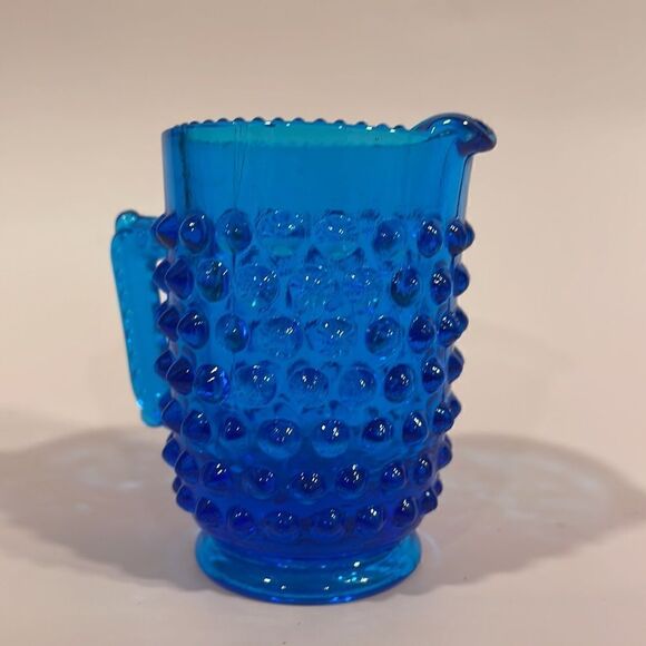 Vintage Fenton Art Glass 3" Colonial Blue Hobnail Mini Pitcher Creamer EUC - Picture 5 of 7